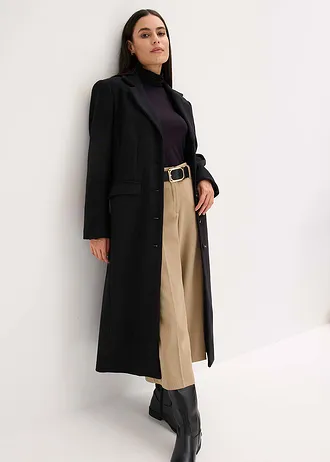 Kabát gyapjú hatású anyagból, maxi hosszban • fekete • bonprix áruház