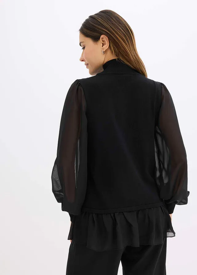 Fijngebreide trui met blouse-inzet • zwart • product-page.page-title-suffix