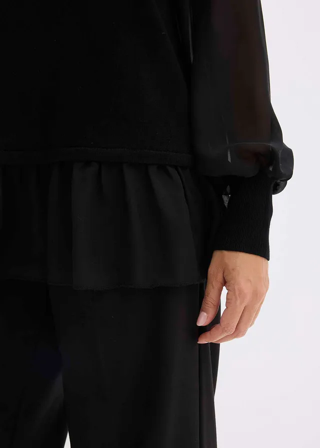 Pull en fine maille avec empiècement blouse • noir • product-page.page-title-suffix