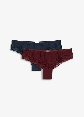 Brazilian slip met kant en biologisch katoen (set van 4), Kleur: blauw+wijnrood