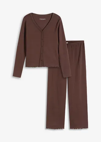 Pijama din material ripsat cu bandă de nasturi