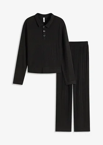 Domácí souprava z měkkého žebrovaného materiálu, oversize • černá • bonprix obchod