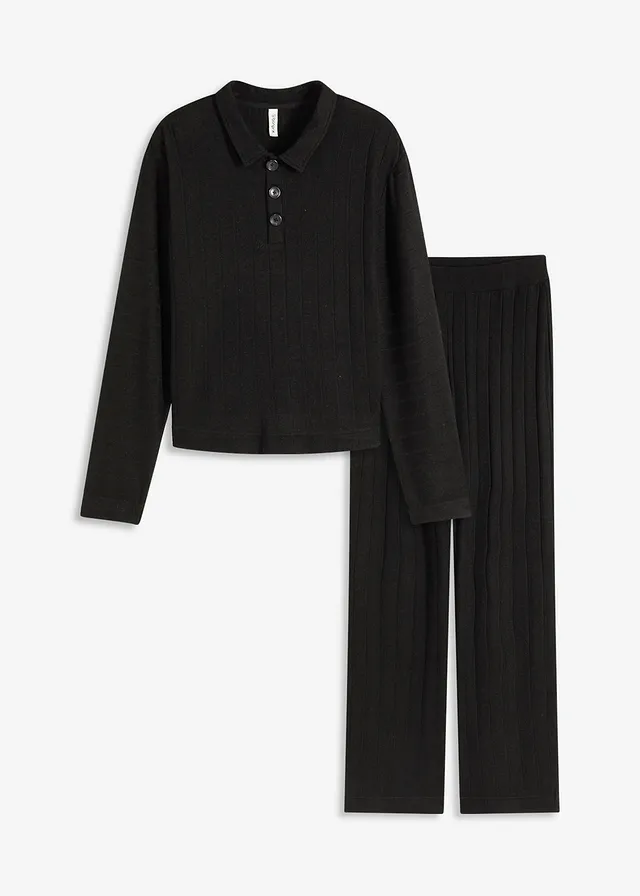 Domácí souprava z měkkého žebrovaného materiálu, oversize • černá • bonprix obchod