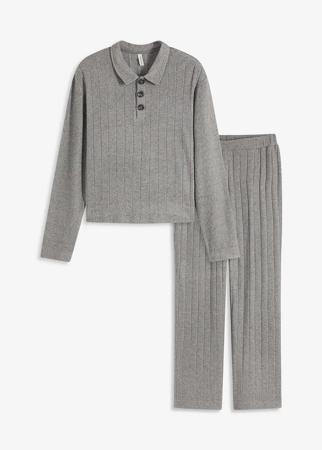 Costum de casă loungewear din material ripsat moale, oversized