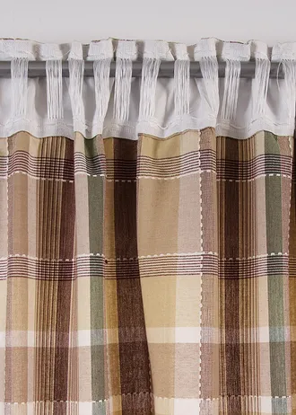 Bio-pamut függöny kockás mintával (1 darab) • bézs/barna/zöld kockás • bonprix áruház