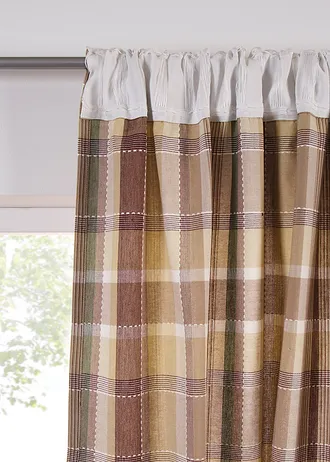 Bio-pamut függöny kockás mintával (1 darab) • bézs/barna/zöld kockás • bonprix áruház