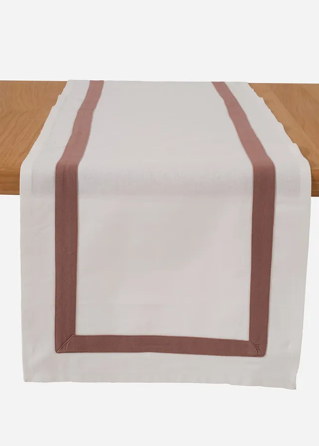 Față de masă îngustă din bumbac organic 100% cu chenar colorat
