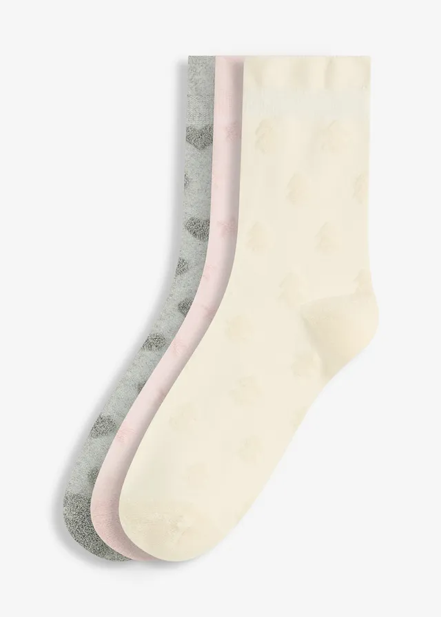Șosete pufoase cu model, cu manșetă fără imprimeu (set/3 perechi), soft touch