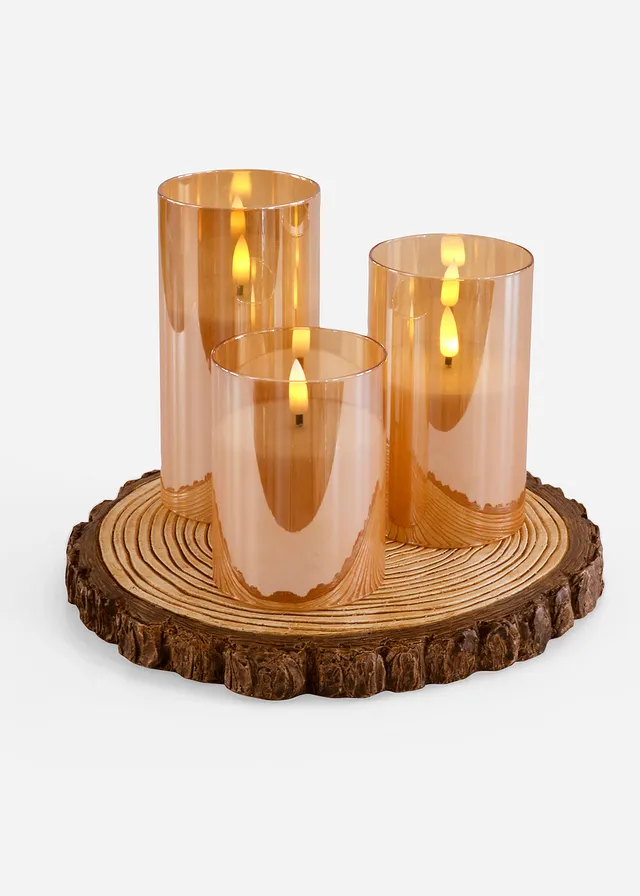 LED-object met LED-kaarsen (3-dlg. set), Kleur: goudkleurig-naturel