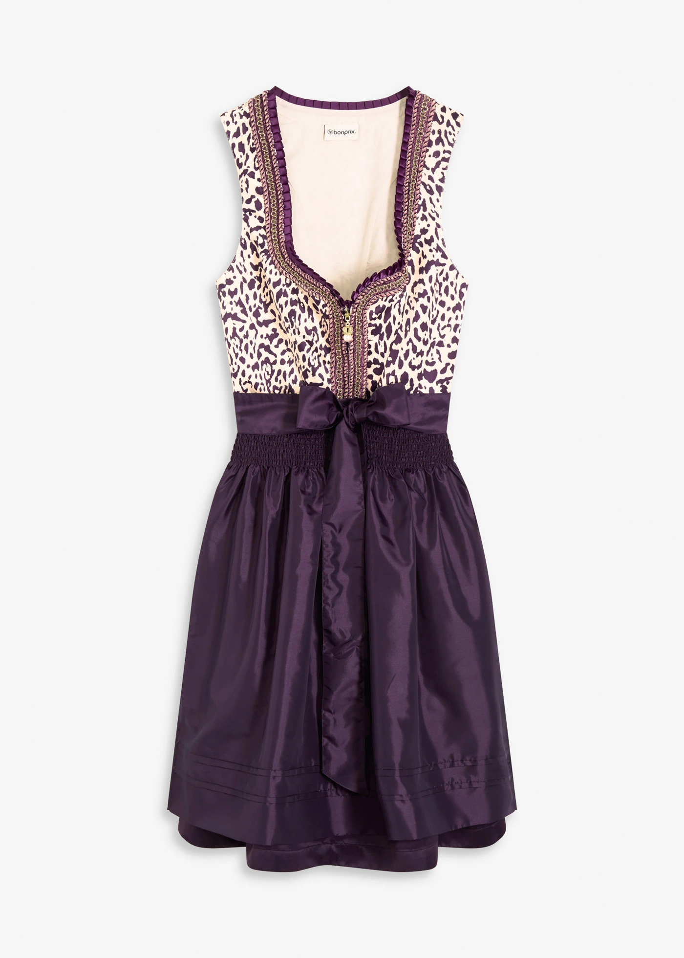 Dirndl avec tablier brodé (ens. 2 pces) • violet foncé-beige galet • Boutique bonprix