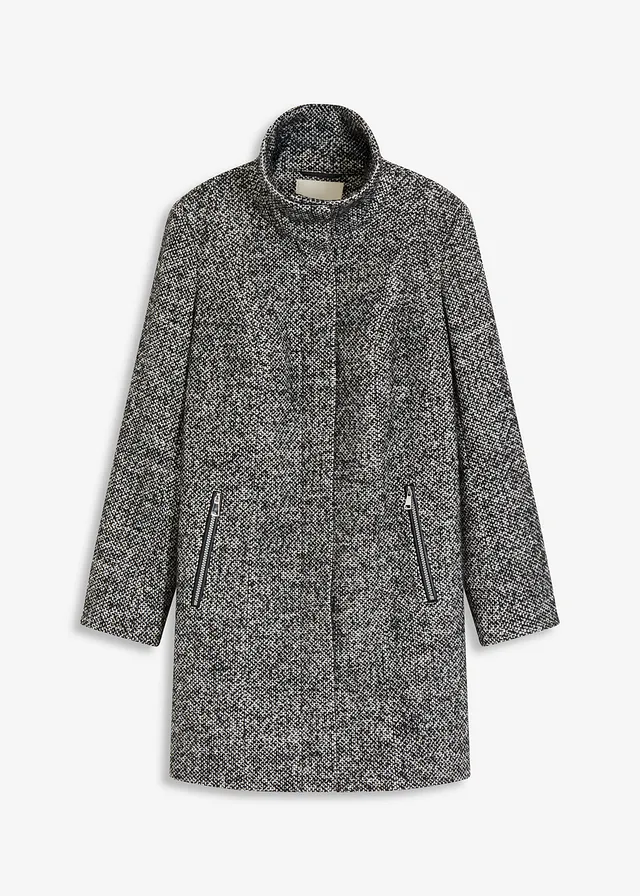 Korte coat in wollen look • zwart-zilverkleur gemêleerd • bonprix online shop