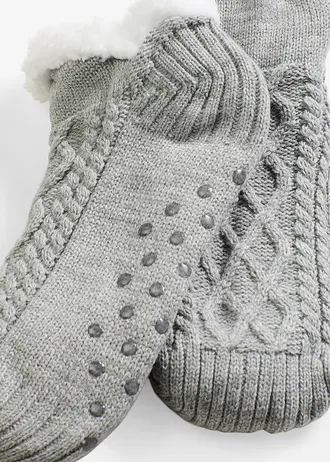 Chaussettes douillettes en maille torsadée avec doublure peluche et semelle antiglisse • gris clair chiné • Boutique bonprix
