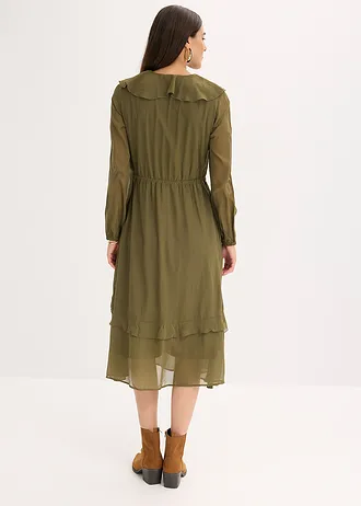 Midi jurk, Kleur: donkerolijfgroen