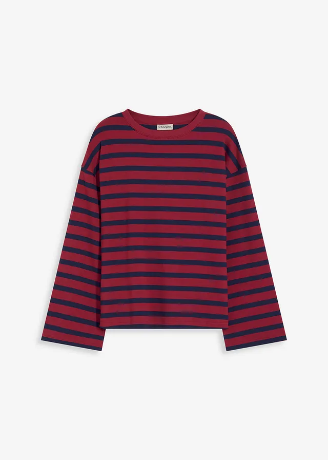 T-shirt marinière 100% coton, Couleur: prune-bleu foncé rayé