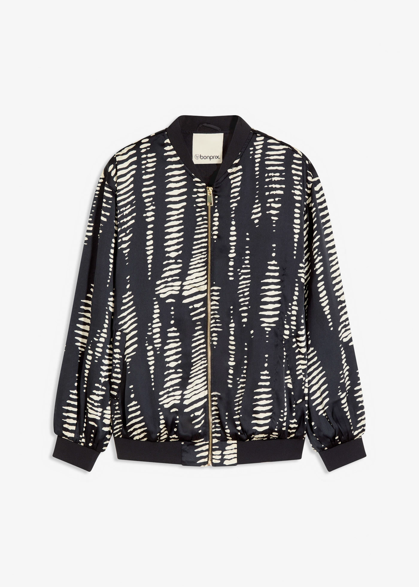 Blouson en satin fluide • noir-sable imprimé • Boutique bonprix