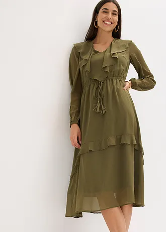 Midi jurk, Kleur: donkerolijfgroen