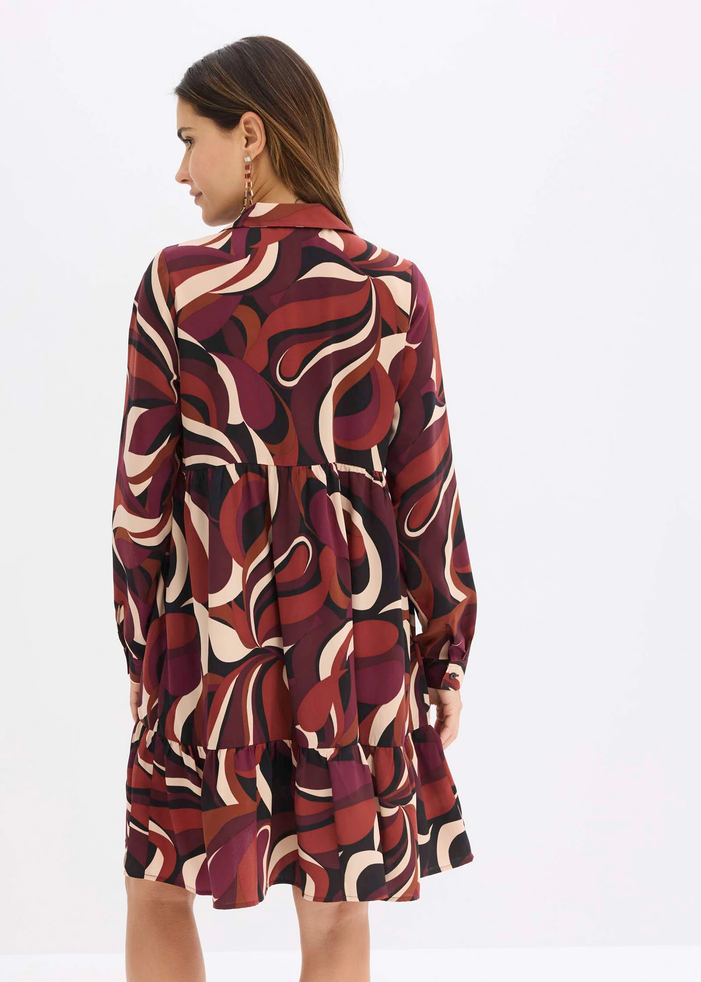 Tunikové šaty ze splývavého saténu • vínovo-matně béžová s potiskem • bonprix obchod