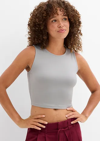 Top Cropped, priliehavý, dvojdielne balenie (2-dielna sada) • sivá-javorovo červená • obchod bonprix