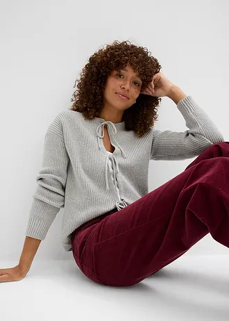 Pletený kabátek s ozdobnými mašlemi • světle šedý melír • bonprix obchod