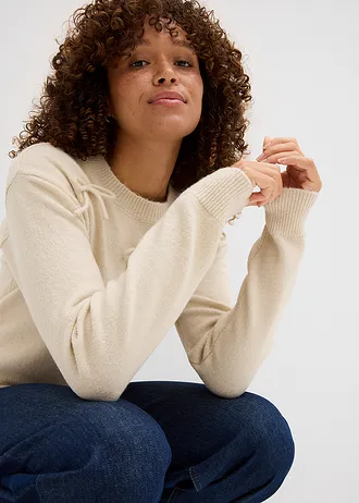 Pull avec nœuds • sable clair chiné • Boutique bonprix
