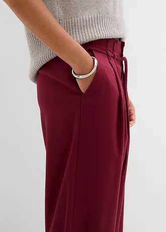 Pantalon à pinces avec lien à nouer • bordeaux • Boutique bonprix
