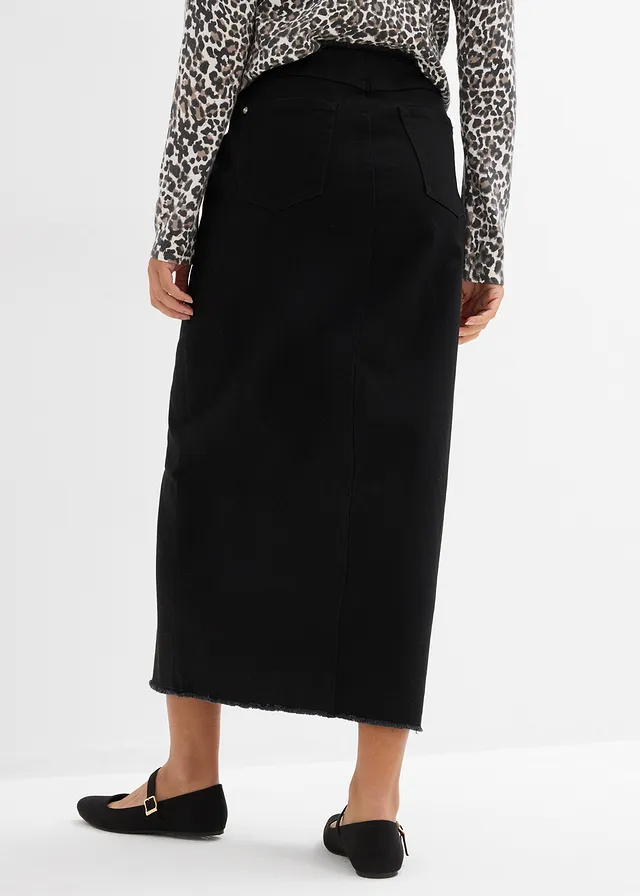 Twill rok met franjes, Kleur: zwart