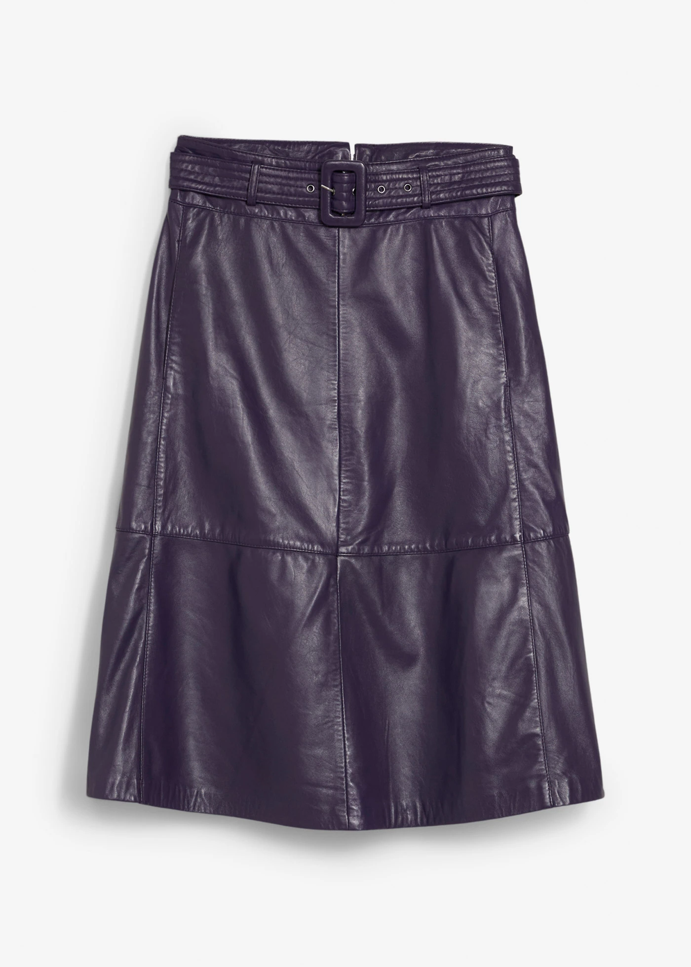 Jupe en cuir d’agneau nappa avec ceinture (ens. 2 pces) • prune • Boutique bonprix