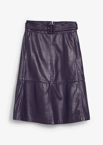 Jupe en cuir d’agneau nappa avec ceinture (ens. 2 pces) • prune • Boutique bonprix
