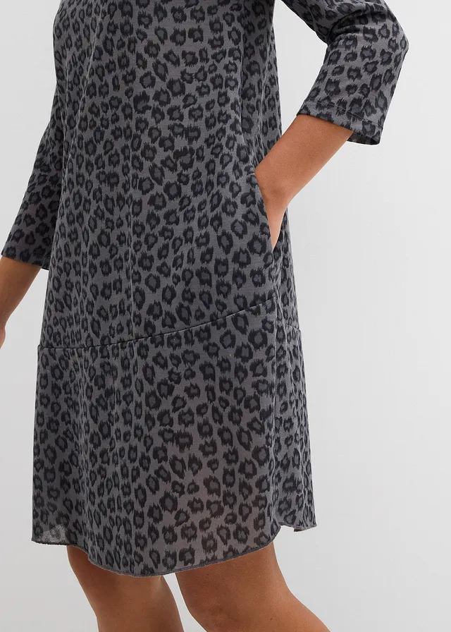 Robe courte en jersey aspect maille • anthracite-noir-gris fumé léopard • product-page.page-title-suffix