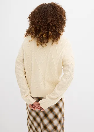 Gebreid vest met strikken, Kleur: ecru