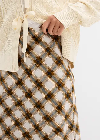 Jupe midi en flanelle 100% coton • chocolat-argenté-noir-gris pierre carreaux • Boutique bonprix