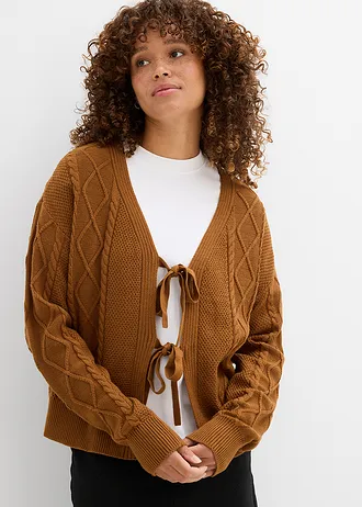 Gebreid vest met strikken, Kleur: nougat