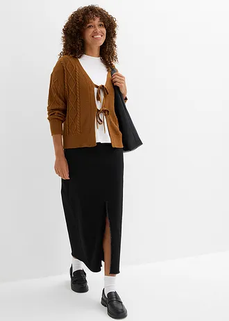 Gebreid vest met strikken, Kleur: nougat