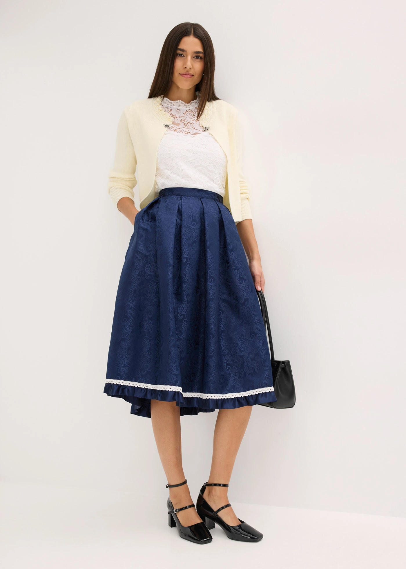 Krojová sukně • tmavě modrá s kašmírovým potiskem • bonprix obchod