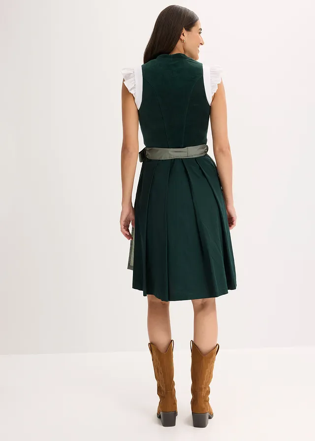 Dirndl avec corsage en velours et tablier en satin, Couleur: olive/olive