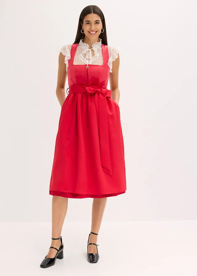 Midi dirndl met fluweel en schort (2-dlg. set)