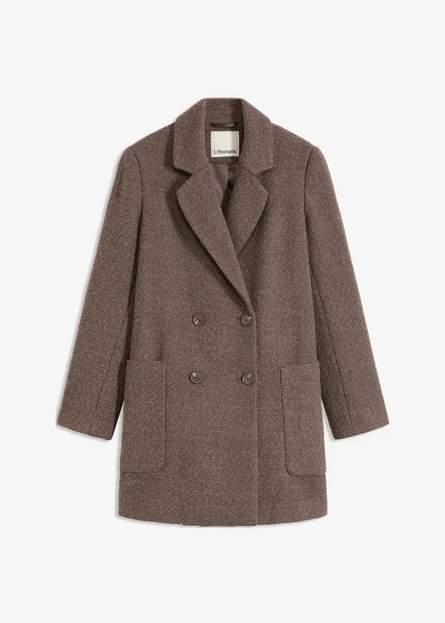 Manteau court, Couleur: taupe-marron chiné