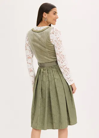 Rochie dirndl și șorț (set/2 piese), culoare: verde-mușchi-crem-șampanie