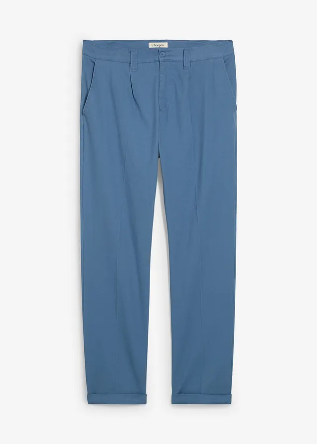 Pantaloni drepți cu pense din twill de bumbac, Regular Fit