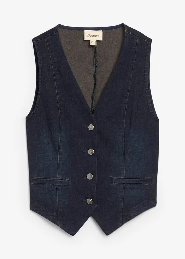 Jeans gilet, Kleur: donkerblauw denim used