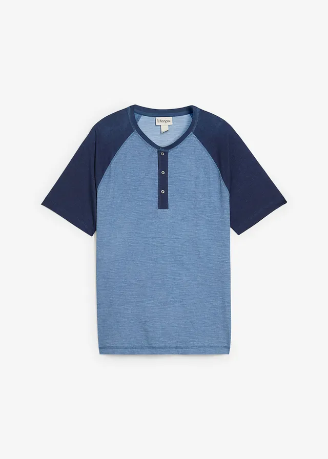 Bluză Henley cu mâneci scurte, aspect prespălat, din bumbac organic 100%