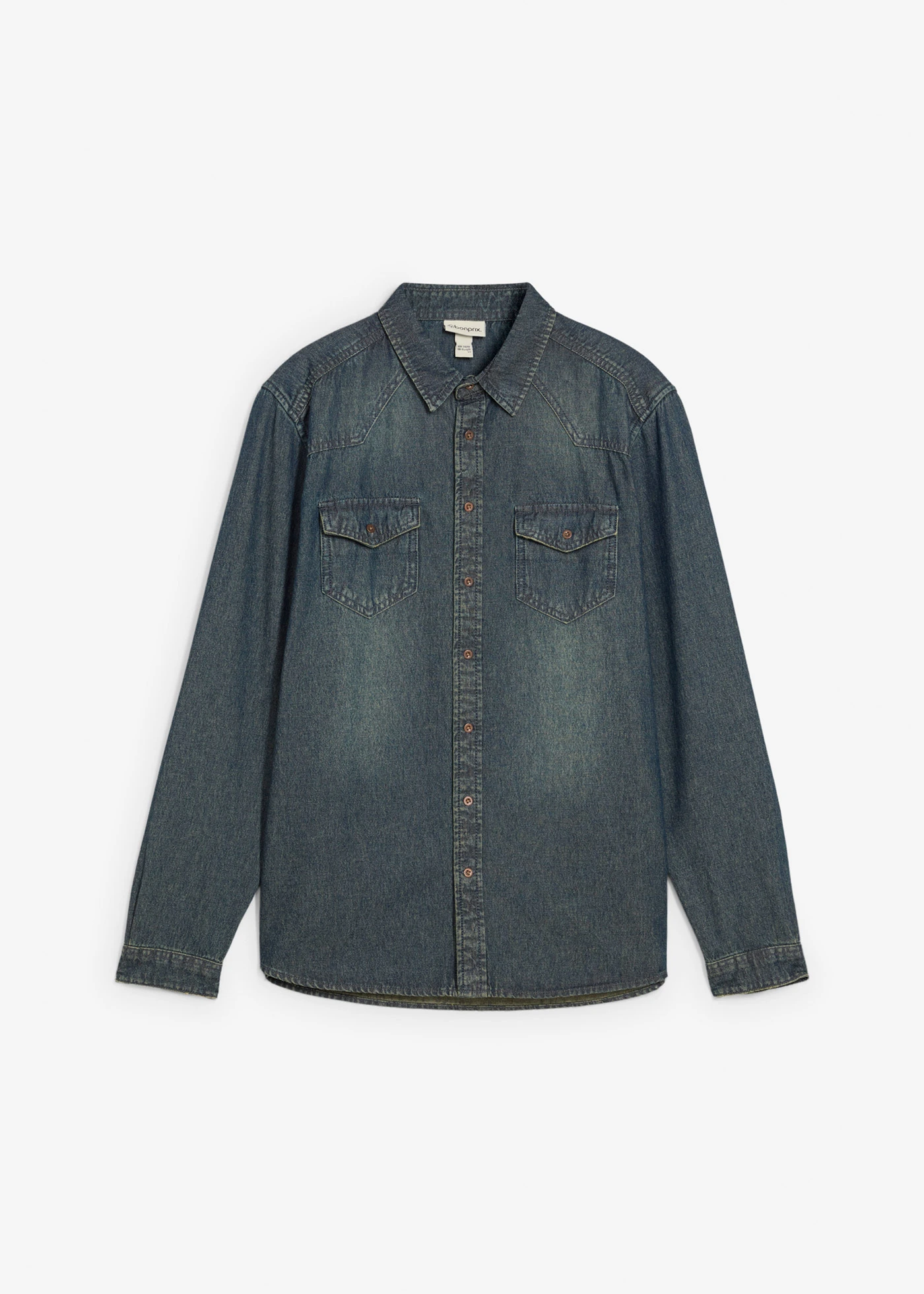 Džínsová košeľa, dlhý rukáv, z čistej bio bavlny • modrá dirty denim used • obchod bonprix