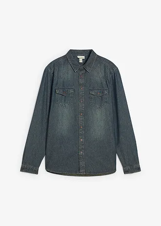 Džínsová košeľa, dlhý rukáv, z čistej bio bavlny • modrá dirty denim used • obchod bonprix