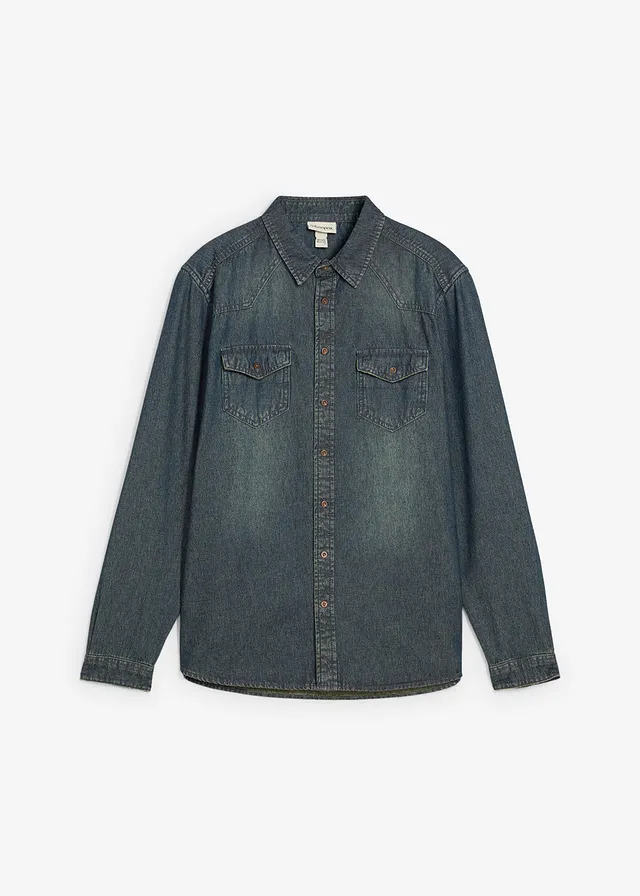 Džínsová košeľa, dlhý rukáv, z čistej bio bavlny • modrá dirty denim used • obchod bonprix