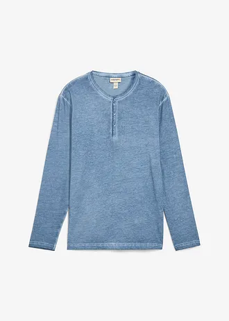 Henley tričko s dlouhým rukávem, z čisté organické bavlny se sepraným vzhledem • modrá used • bonprix obchod