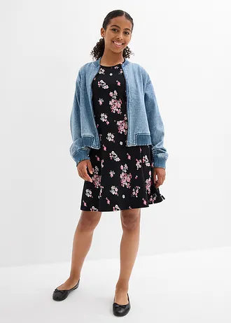 Žerzejové šaty z elastické směsi s organickou bavlnou • černá s květy • bonprix obchod