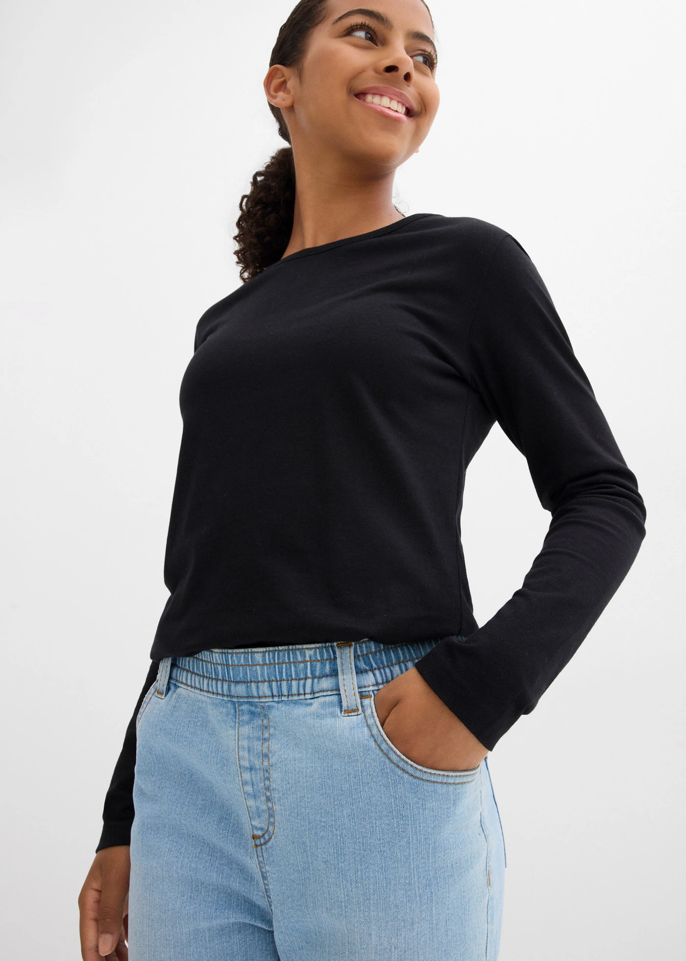 Dżinsy z gumką w talii, mid waist (2-pak) • ciemnoniebieski denim+jasnoniebieski denim • sklep bonprix