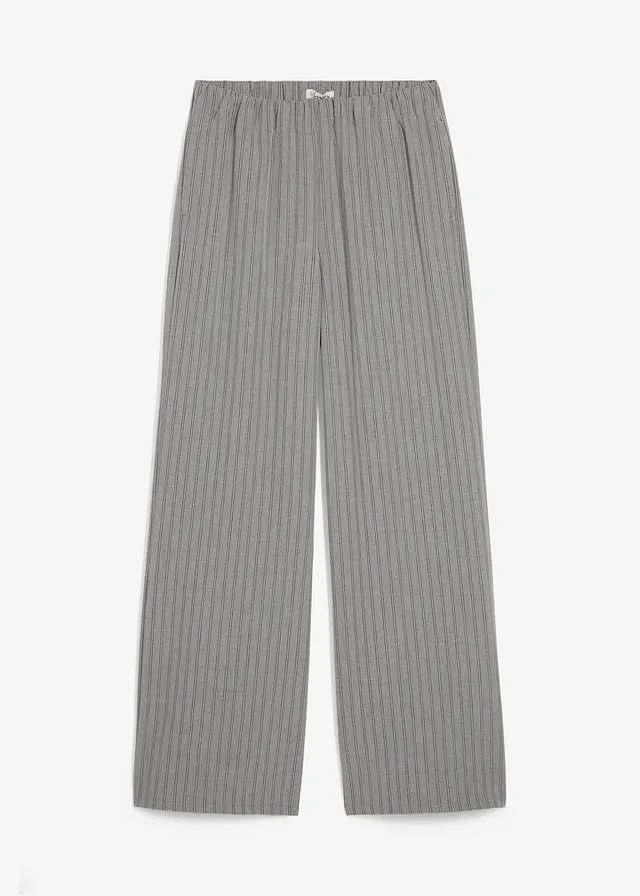Pantalon fluide à taille élastiquée, Couleur: gris/gris ardoise/blanc rayé