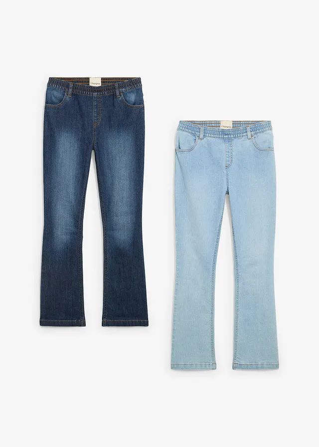 Blugi cu elastic în talie Mid Waist (set/2 perechi) • bleumarin denim+bleu denim • magazin bonprix
