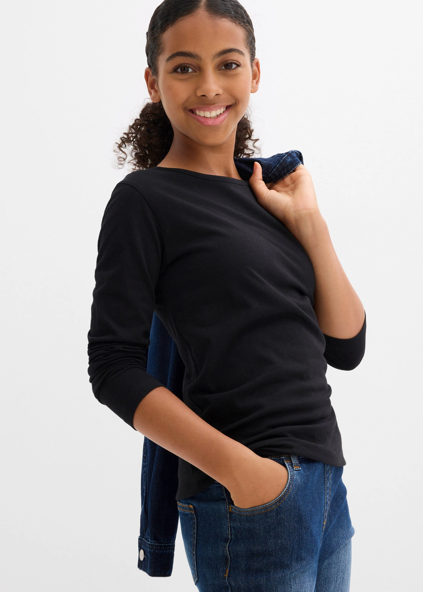 Triko s dlouhým rukávem, z čisté bavlny (3 ks) • černá • bonprix obchod